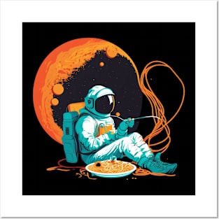 Astronaut eating noodles Posters and Art